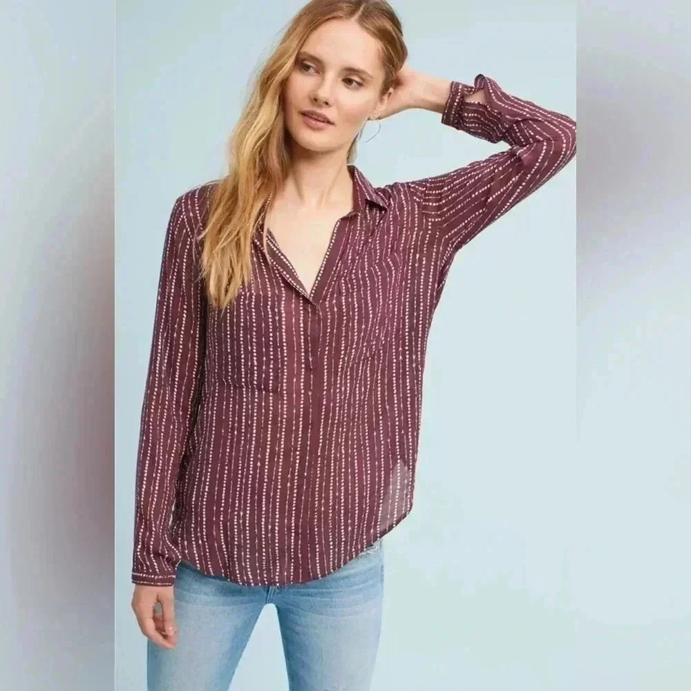 Cloth & Stone Anthropology Kerry Arrow Print Tunic Blouse Top Button Front Small